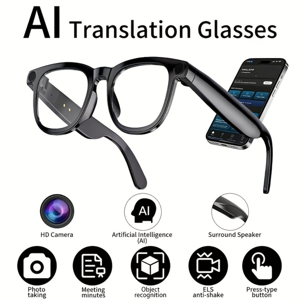 ChatGPT AI Smart Glasses with 8MP HD Camera – Real-Time Translation, Wireless Calling, Blue Light Protection, Dual Mic ENC, Touch Control, Photochromic & Camera-Free Variants for Men Women