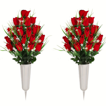Artificial Cemetery Grave Flowers Silky Rose Bouquet Memorial Decoration