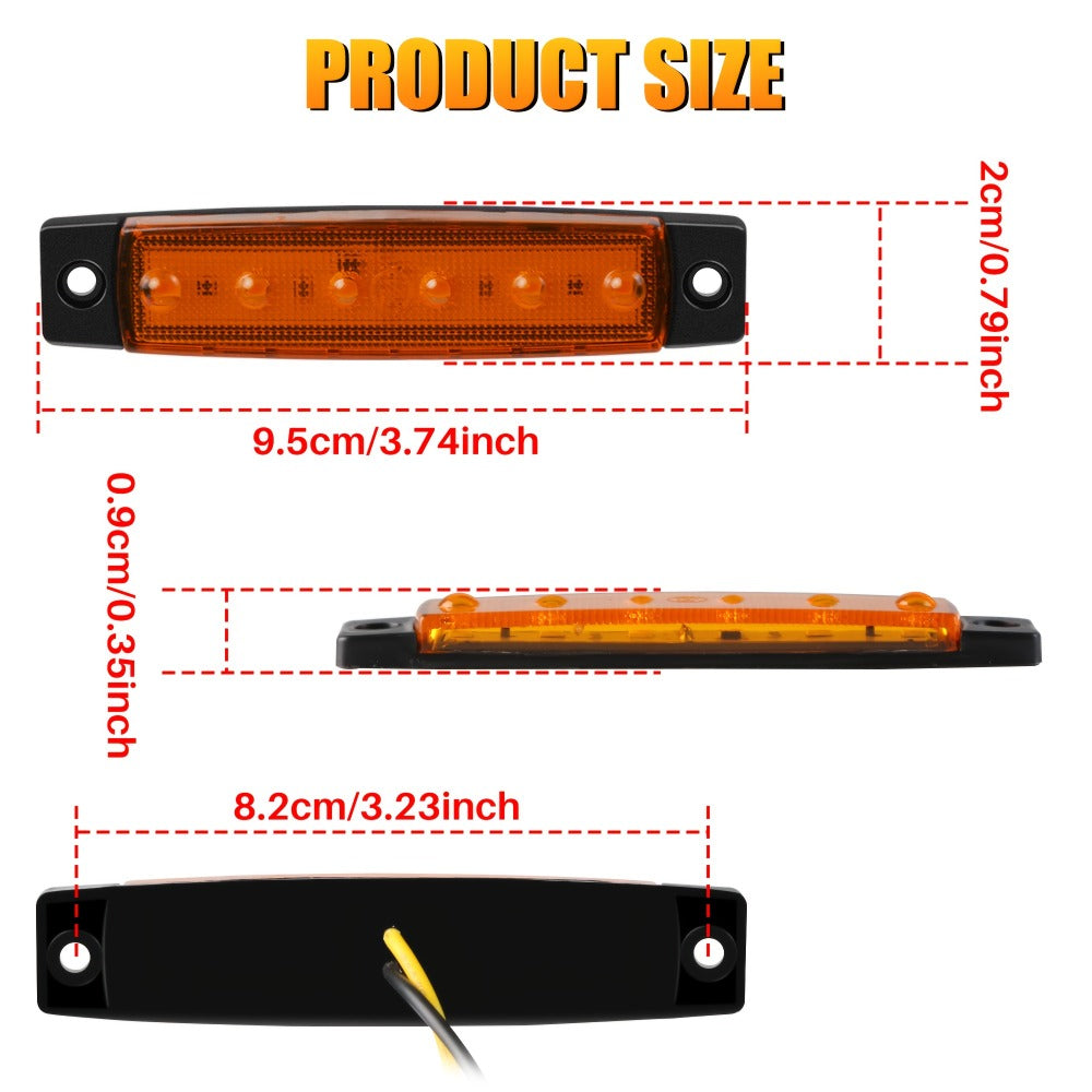 LED Side Marker Lights 30-Pack – 3.8" 6-LED Indicator Lamps for Car, Truck, Trailer & Bus, 12V Multi-Color