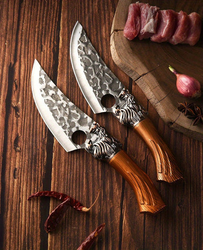 Multi-Piece Kitchen Knife Set with Stainless Steel Labels in Black Three-Piece or Brown Seven-Piece Options