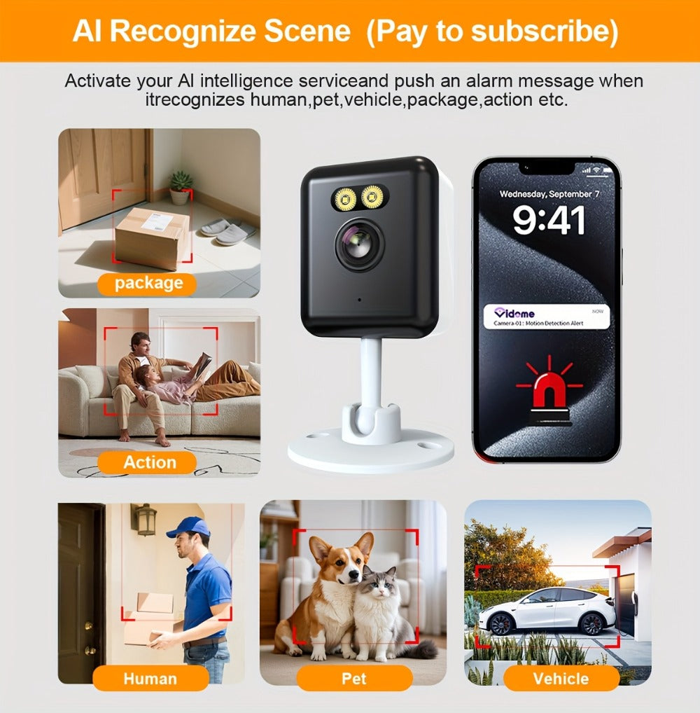 Indoor Security Camera 2-Pack with 3MP Video, Color Night Vision, Two-Way Audio and 2.4GHz WiFi