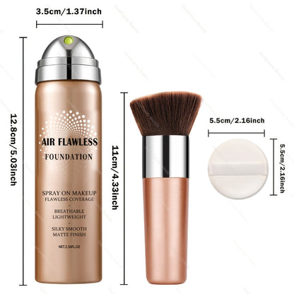 Full Coverage Liquid Foundation Airspray Kit Buildable Formula 6 Shades - Natural Beige Nude Porcelain Tan Medium Natural Satin Finish