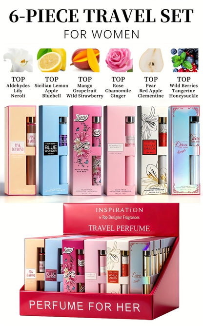 Perfume Gift Set with Six 35ml Eau de Parfum Travel Sprays in Assorted Bottle and Box Designs