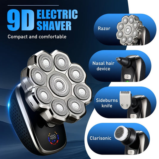 Electric Shaver 5-in-1 Bald-Head Grooming Tool with 7D or 9D Floating Heads and Magnetic Blade Options