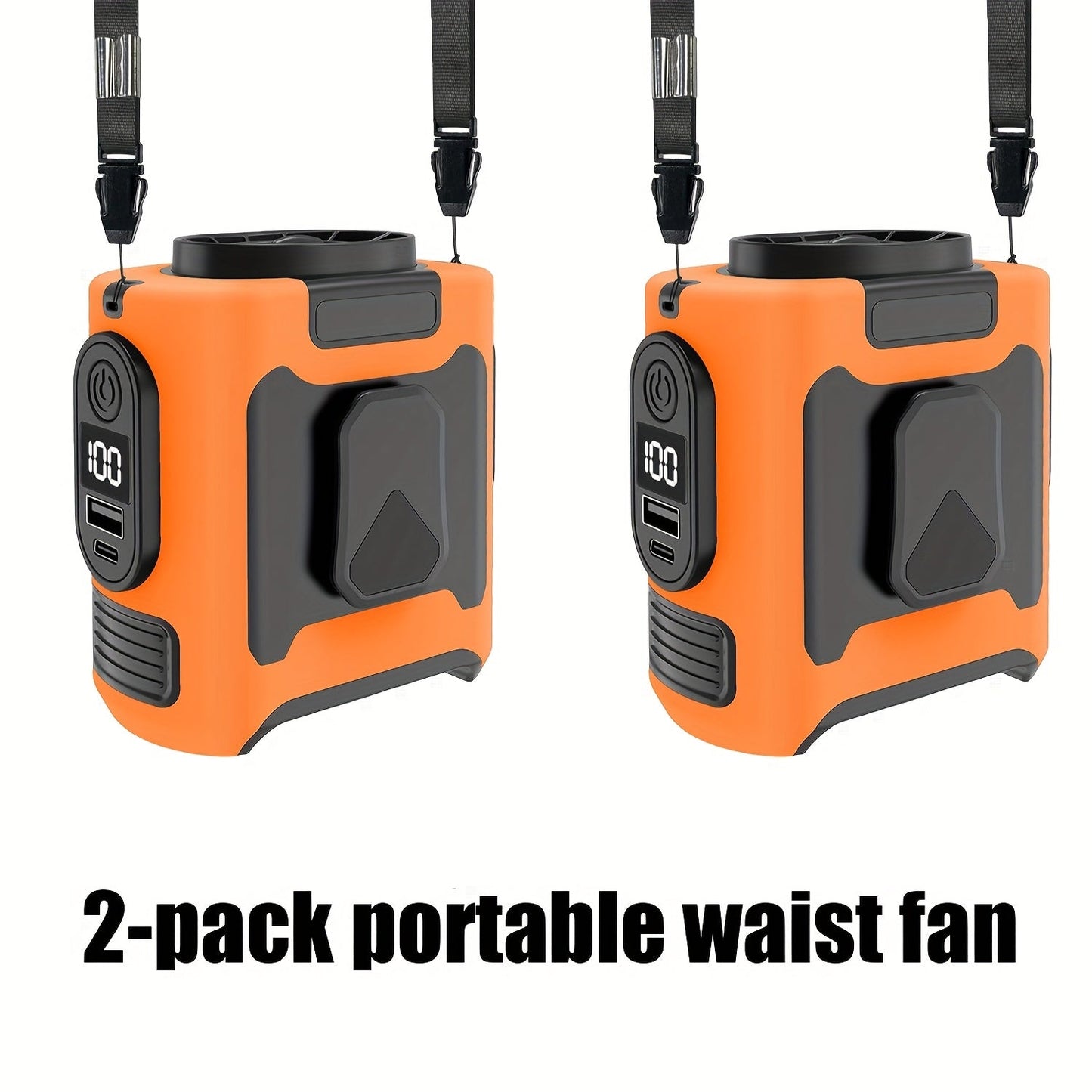 Portable Waist Fan with 10000mAh Power Bank – Wearable Belt Fan, 5-Speed 30000RPM, 40-Hour Cooling, Hands-Free Neck Fan with Dual Clips & Flashlight for Outdoor Camping Travel