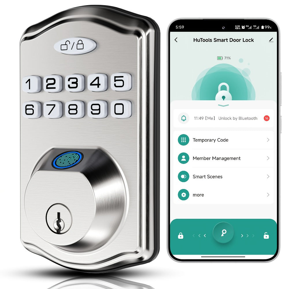 Heavy Duty Smart Deadbolt with Biometric Fingerprint & Keypad - App Control, Auto-Lock, Keyless Entry for Front Door, Office & Apartment, Zinc Alloy, Optional Handle Set Included
