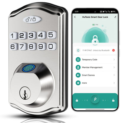 Heavy Duty Smart Deadbolt with Biometric Fingerprint & Keypad - App Control, Auto-Lock, Keyless Entry for Front Door, Office & Apartment, Zinc Alloy, Optional Handle Set Included