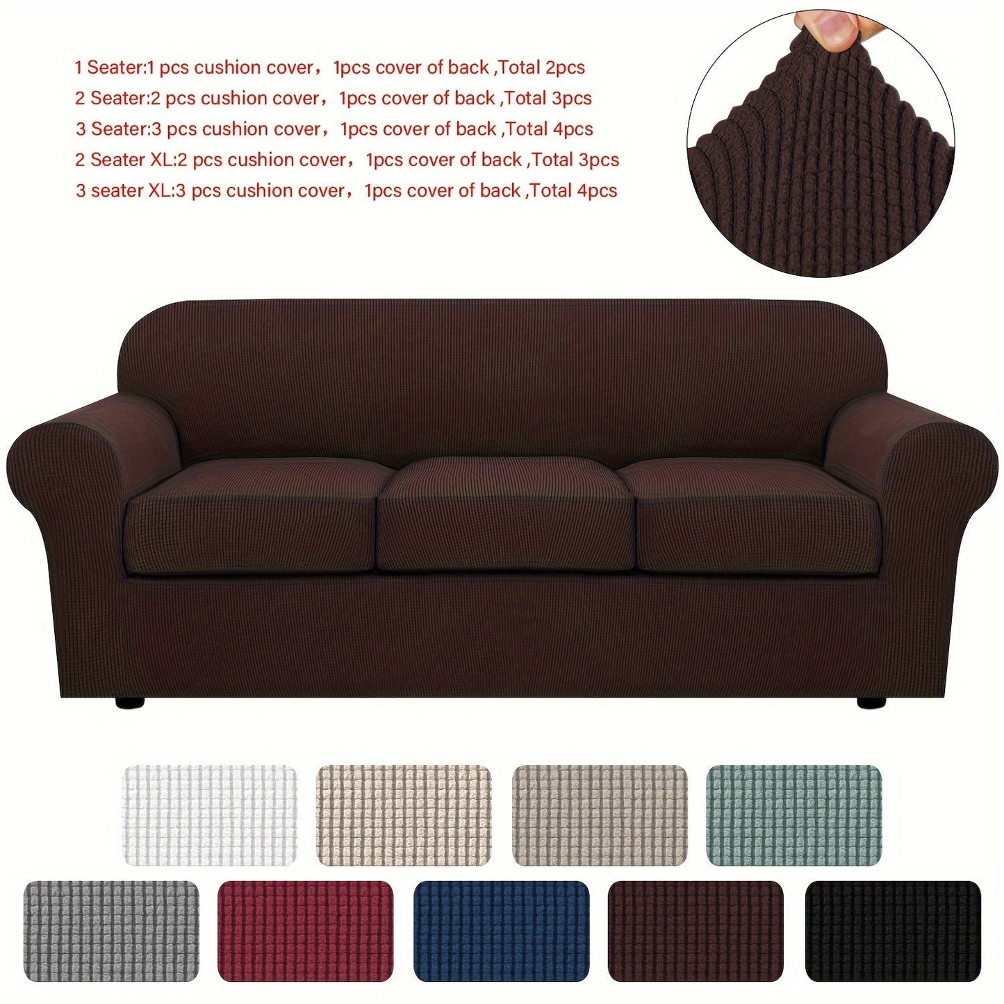 Sofa Cover Grid Jacquard Elastic Full-Cover Slipcover with Anti-Slip Fit for 1 to 3 Seats and XL Sofas