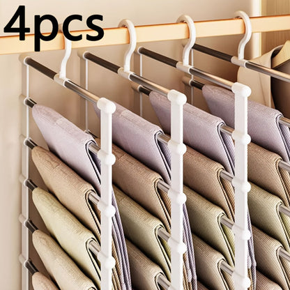 Foldable Multi-Layer Pants Hangers in Four- or Eight-Piece White Sets for Jeans, Scarves and Trousers