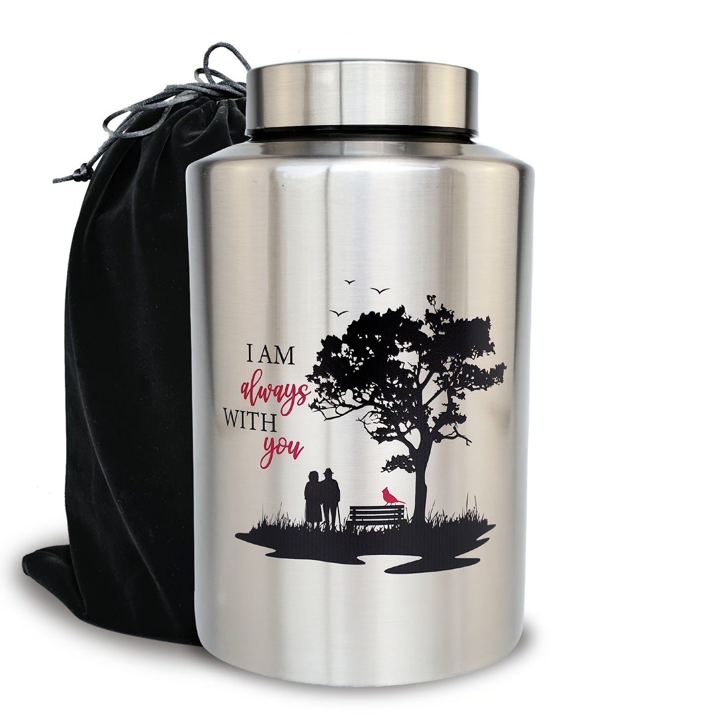 Cremation Urns for Human Ashes Large – Stainless Steel Memorial Urn Holds 220 lbs, Decorative Butterfly Cardinal Fairy Design, Screw Lid & Seal Ring, Velvet Pouch Included, Adult Funeral Keepsake Urn