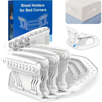Bed Sheet Holder Clips in White or Gray with Foldable Corner Lock Design for Mattress Bedding