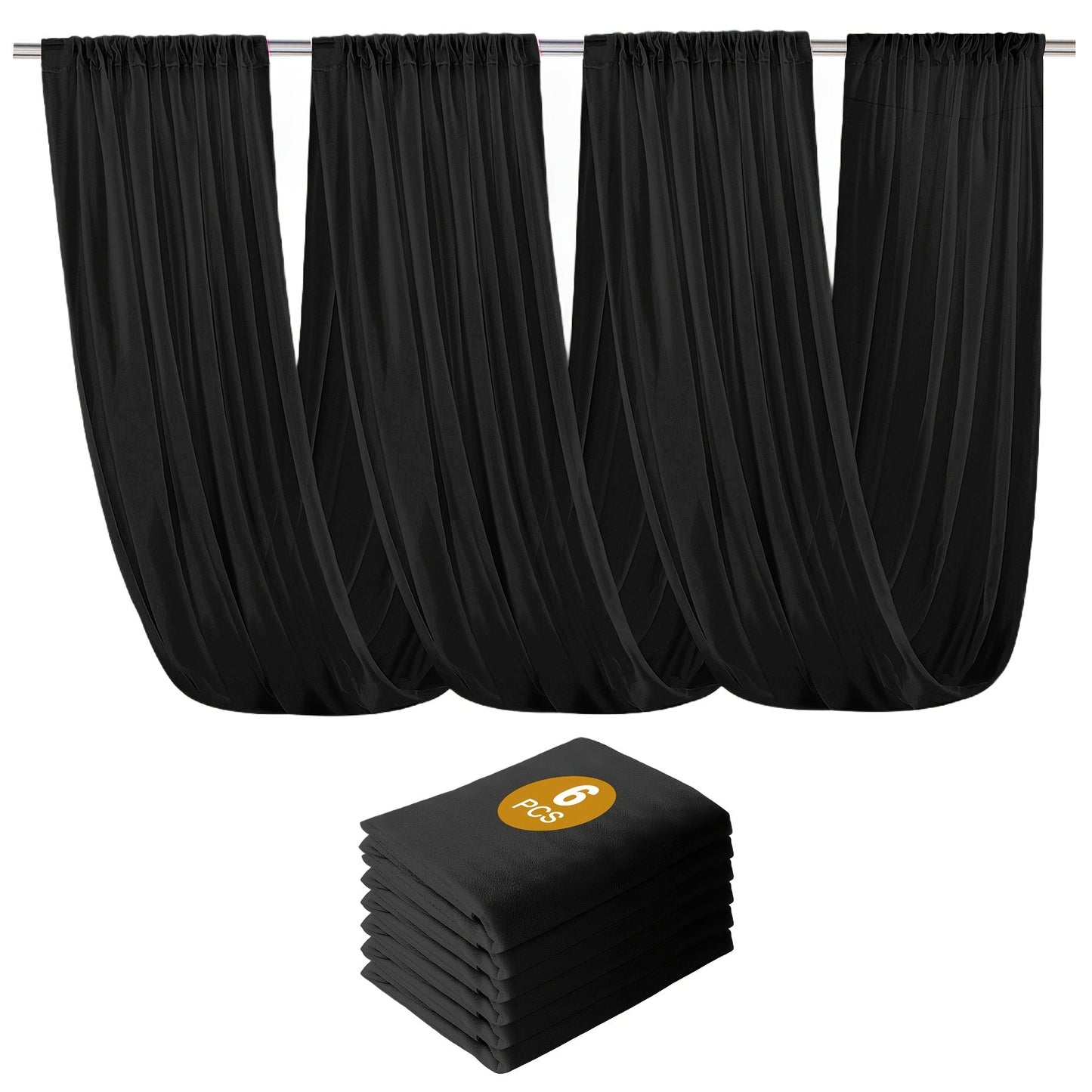Six-Pack 63-by-118-Inch Sheer Chiffon Wedding Drape Curtains in 12 Source-Labeled Color Options