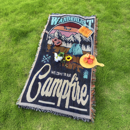 Campfire Graphic Outdoor Blanket in Five Protected Sizes from 35.43-Inch Square to 90.55 x 70.87 Inches