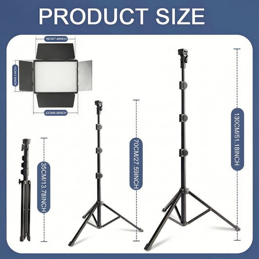 LED Fill Light Kit Studio Photography Lighting Set 10-Inch Square Dimmable 3 Color Modes with 51-Inch Adjustable Tripod 4pcs Baffles for Video Recording Live Streaming Selfie Conference Photo Studio