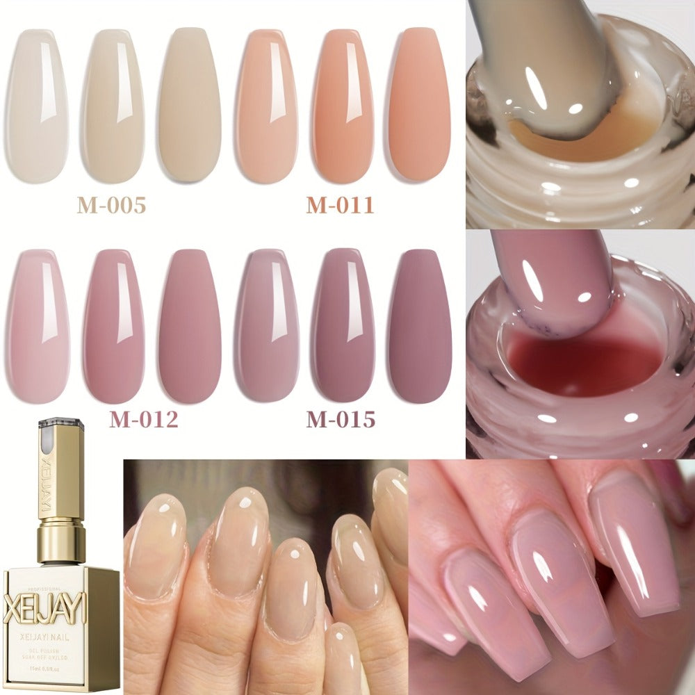 Jelly Gel Nail Polish Set 4pcs Nude Icy Translucent - Semi-Permanent LED Cured Long Lasting Glossy DIY Home Manicure Nail Art Kit 0.51oz