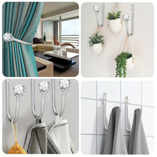 Crystal Curtain Holdbacks Wall Mounted 2-Pack Heavy Duty Metal Drapery Tieback Hooks Home Office Decor