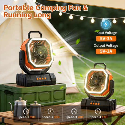 Camping Fan 20000mAh with LED Lantern and Remote Control, 4-Speed 90° Oscillation 1-8H Timer, 59-Hour Battery Life Power Bank Fan with Hook for Tent, Hiking, Outdoor and Indoor Use