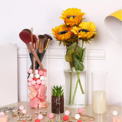 Clear Glass Cylinder Vases Set of 16 – 4 6 8 10 Inch Tall Glass Vases for Centerpieces, Floating Candle Holders, Wedding Table Decor, Party & Home Decoration