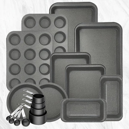 Mixed-Color Bakeware Set with 2–18 Pieces, Cake and Muffin Pans, Trays, Racks and Tools Pictured