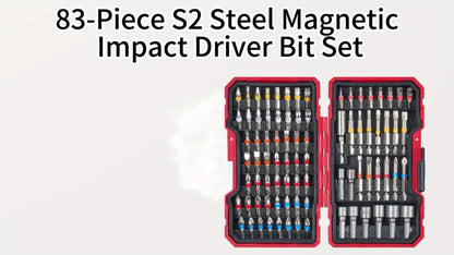 83-Piece YW080 Driver Drill Bit Set with S2-Labeled Bits, Nut Drivers, Holders and Storage Case