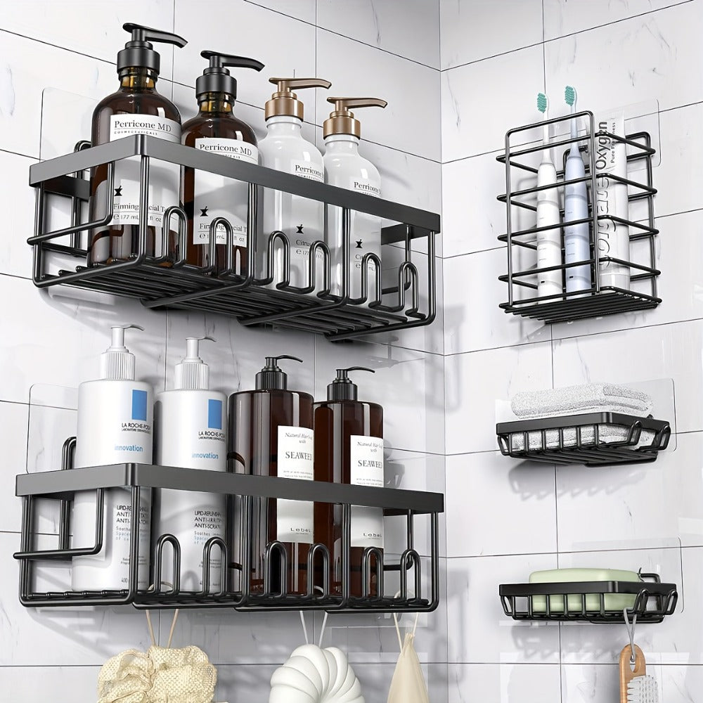 Five-Piece Shower Caddy Organizer Set with Soap Holder in Ten Exact Checkout Colors for Home and Everyday Use