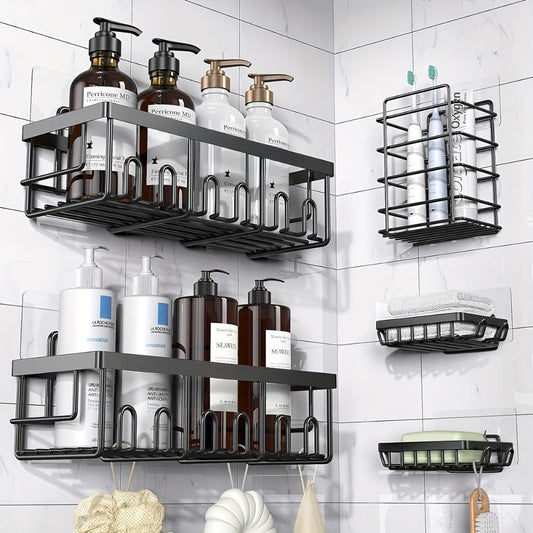 Shower Caddy Organizer 5 Pack Adhesive Rustproof Stainless Steel Shower Shelves with Soap Holder No Drilling Bathroom Storage Rack for Shower Wall Renters Apartment Kitchen Multiple Colors