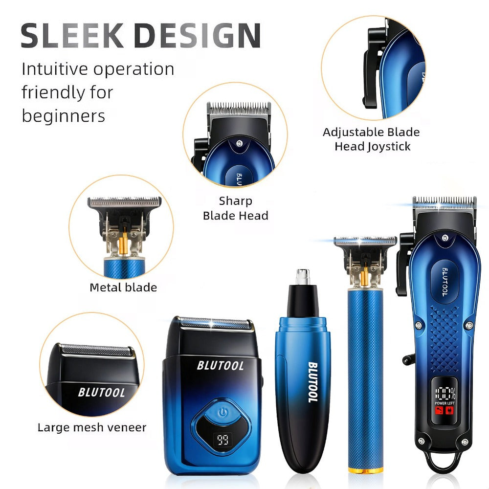 Hair Clippers & Trimmers BLUTOOL Blue or Black Multi-Tool Sets with LCD Displays, USB Charging and Three Models