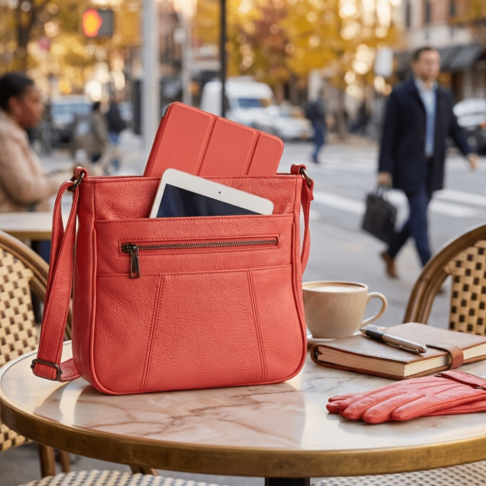 Genuine Leather Messenger Bag for Men Women Anti-Theft Zipper Multi-Pocket Shoulder Crossbody Bag Laptop Organizer Spacious Handbag Purse for Work School Travel Daily Commute 8 Colors