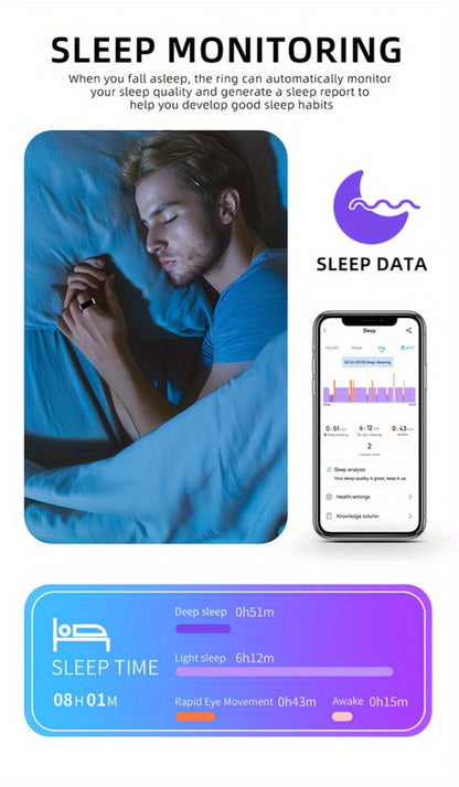 Health Monitoring Smart Ring with Heart Rate HRV Sleep Tracking, Steps Calories Body Temp & Menstrual Cycle – Bluetooth 5.3, iOS & Android, Sizes #7-#13, Rose Gold Black Silver