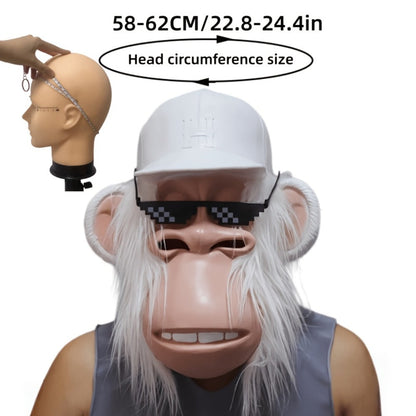 Gorilla Monkey Plush Full Head Mask with White Hair Glasses Hat – Funny Cartoon Animal Costume for Adults Halloween Parties Cosplay Role Play Prank Gift White Gorilla Chimpanzee