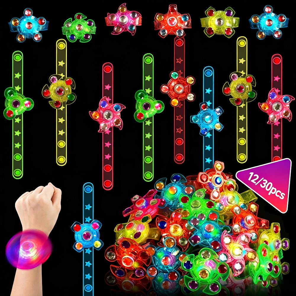 Party Favors LED Fidget-Spinner Wristbands in 12- or 30-Piece Packs for Glow-Themed Events