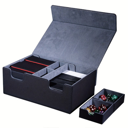 Magnetic Trading Card Deck Box for 600+ Cards with Four Deck Slots, Two Dice Trays and Four Colors