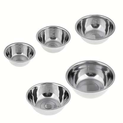 Stainless Steel Mixing Bowl Set 5-Pack with Measurement Markings for Kitchen Cooking Baking Salad Vegetable Washing Fruit Serving & Meal Prep – Stackable Nesting Bowls