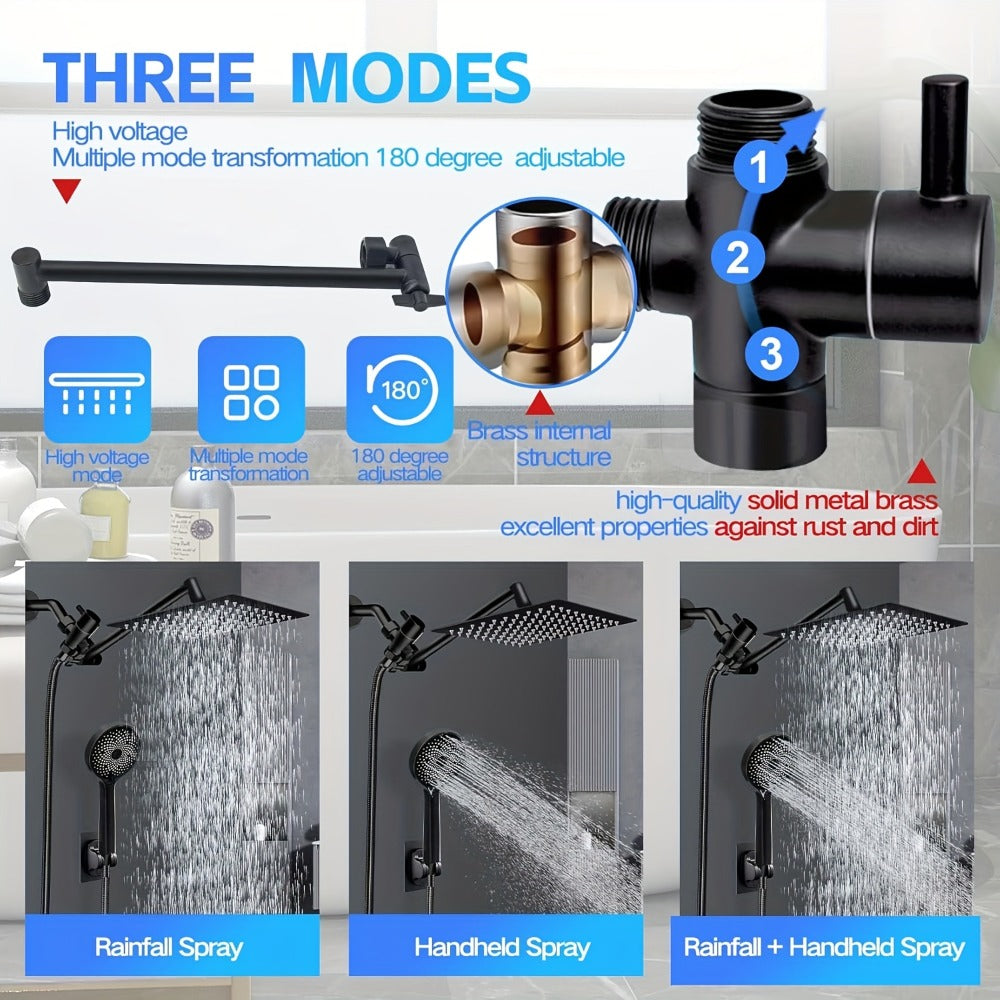 High-Pressure Handheld Rainfall Shower Head Combo with 11-Inch Extension Arm and Six Size-Finish Options