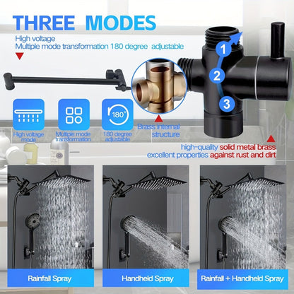 High-Pressure Handheld Rainfall Shower Head Combo with 11-Inch Extension Arm and Six Size-Finish Options