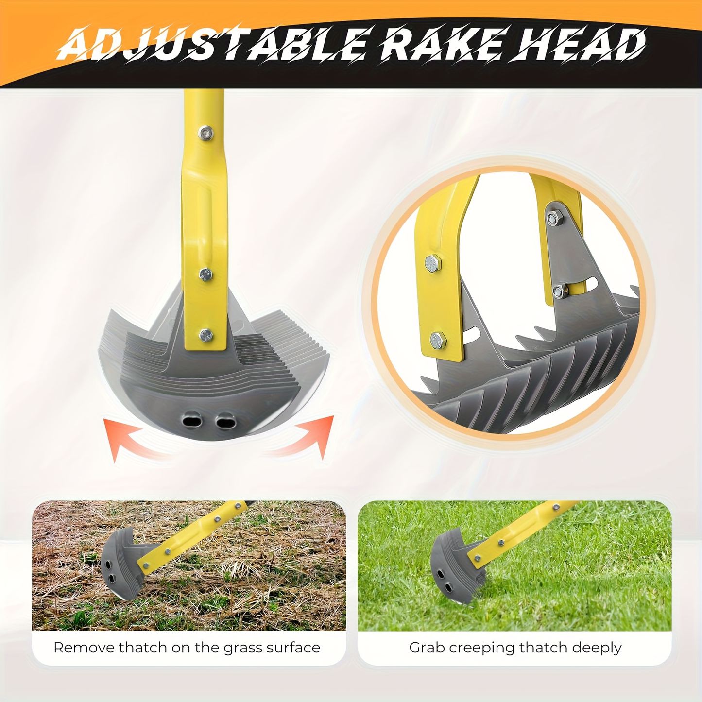15-Inch Garden Thatch Rake with Curved Metal Teeth and 55- or 70-Inch Sectional Handle Options