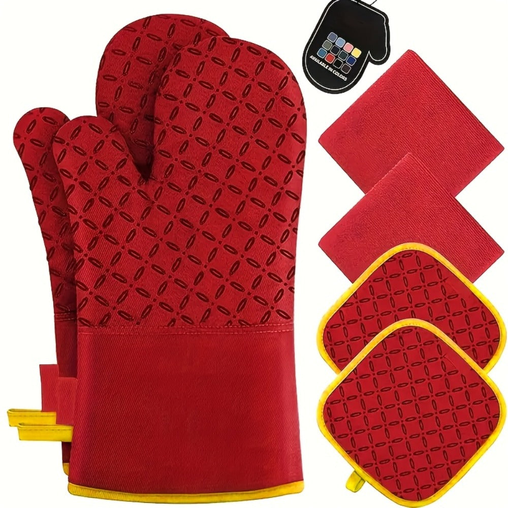 Oven Mitts and Pot Holders Set 6 Piece Heat Resistant Kitchen Gloves Non-Slip Cooking Mitts with Potholder