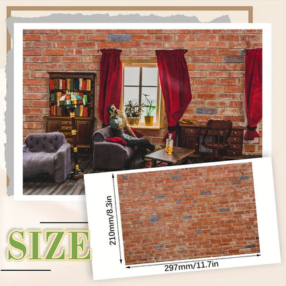 Red Brick Dollhouse Wallpaper and Flooring Set with 12 Peel-and-Stick Sheets for 1:12 Miniature Rooms