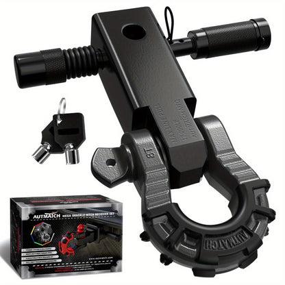 Shackle Hitch Receiver 2-Inch 68,000 lb Break Strength with 3/4" D-Ring & 5/8" Hitch Lock Pin – Heavy Duty Drop Forged Steel 8-Ton Vehicle Recovery Tow Hitch, Multi-Color