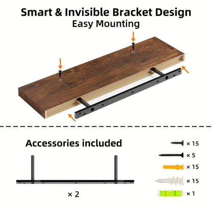 Floating Wall Shelf Set with Concealed-Style Brackets, Multiple Finishes and 4- or 6-Piece Options