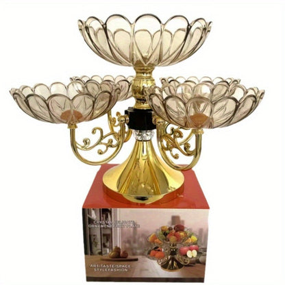 Five-Tier Rotating Fruit Plate Set with Round Multi-Layer Bowls for Snacks, Candy or Dessert Display