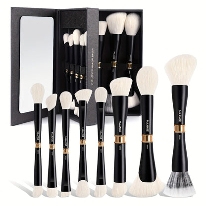 Double-Ended Makeup Brush Set 8-Piece with Storage Box – Premium Aluminum Alloy Handle, 16 Brush Heads for Foundation Blush Contour, Travel-Ready Gift for Women