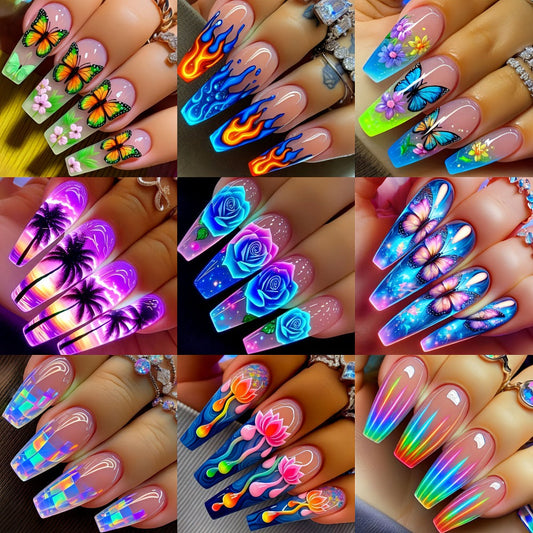 Coffin Press On Nails 216 Pieces Medium Length Nude Pink Flower Glossy Reusable Full Cover False Nails for Women Girls – Spring Summer Bridal Wedding Nail Art Kit