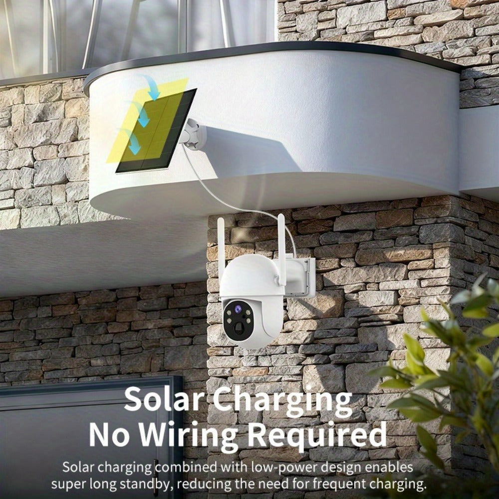 Encrypted Cloud Solar Security Camera Outdoor 3MP AI Detection – App-Controlled Pan Tilt, Full Color Night Vision, Sound & Light Alert, Two-Way Audio, Waterproof Wireless WiFi Camera