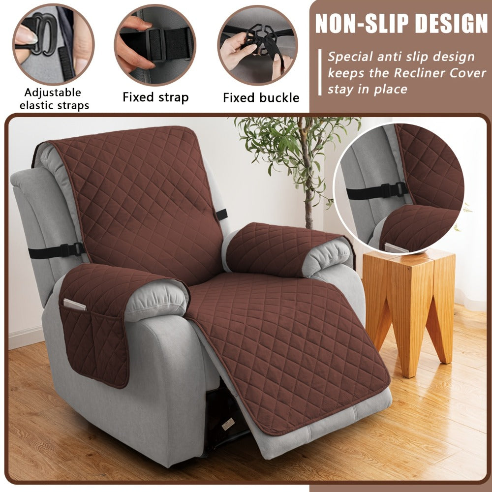 Chenille Knit Recliner Chair Cover Non-Slip Elastic Straps Drawstring Closure Pet Furniture Protector for Large Recliner 8 Colors