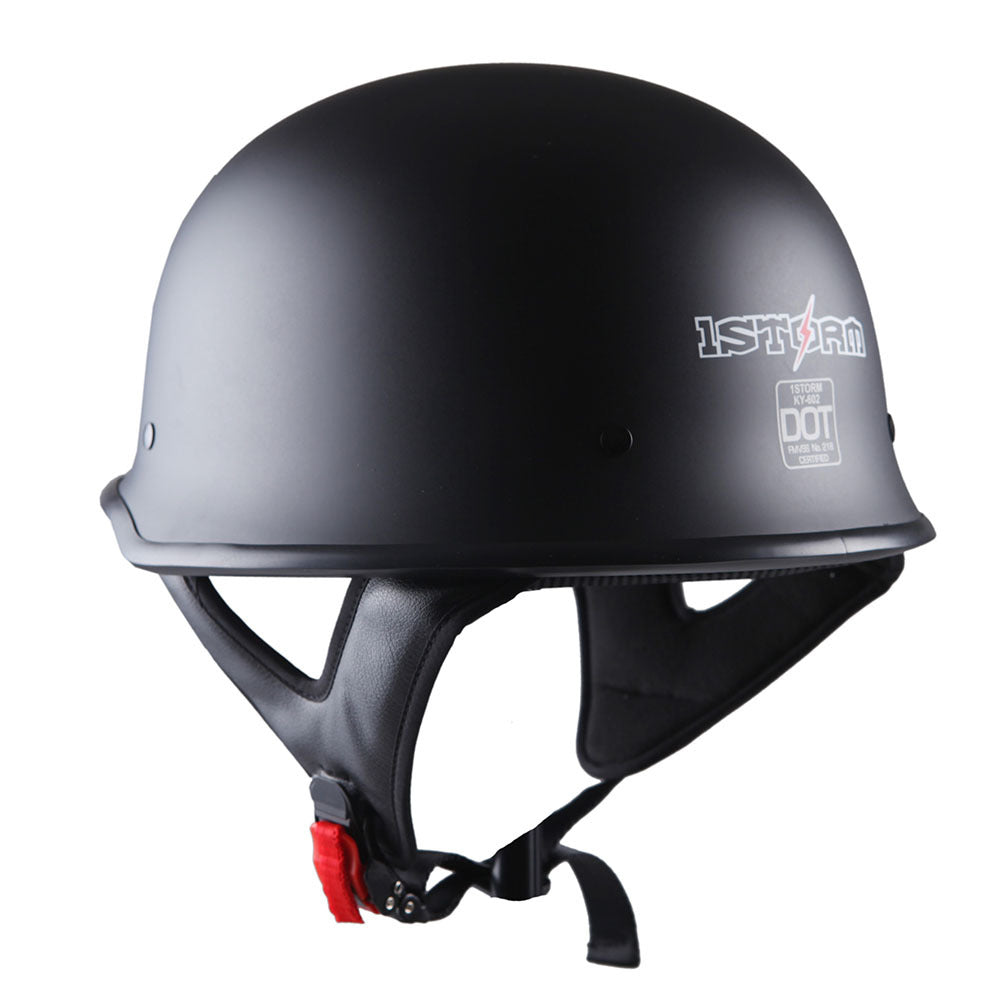 German Style Motorcycle Half Face Helmet – Novelty Skull & Carbon Fiber Design, UV Glossy Finish, Removable Washable Padding, Quick Release Buckle, Adult M/L/XL
