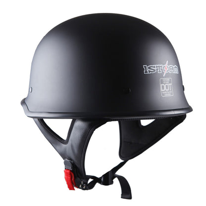 German Style Motorcycle Half Face Helmet – Novelty Skull & Carbon Fiber Design, UV Glossy Finish, Removable Washable Padding, Quick Release Buckle, Adult M/L/XL