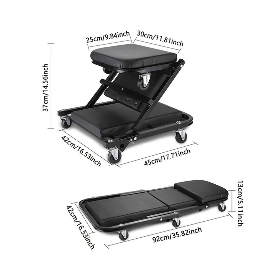 Mechanic Creeper 3-in-1 Z-Shape – 500 lb Capacity Foldable Garage Repair Stool, Lying Sitting Leaning Rolling Creeper with 6 Wheel Rollers for Auto Repair