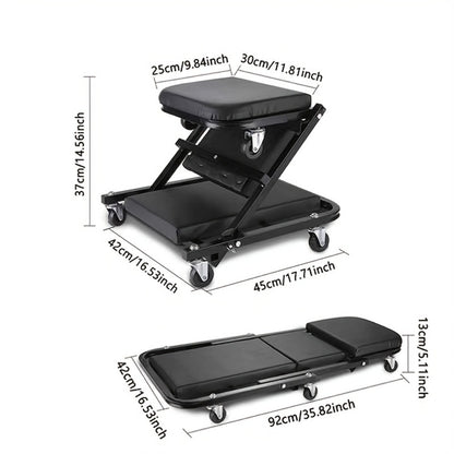 Mechanic Creeper 3-in-1 Z-Shape – 500 lb Capacity Foldable Garage Repair Stool, Lying Sitting Leaning Rolling Creeper with 6 Wheel Rollers for Auto Repair