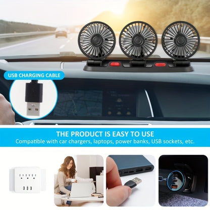 USB 3-Head Desk Fan Quiet Operation Adjustable Speed Powerful Efficient Cooling for Home Office Bedroom Computer Power Bank Compatible Black